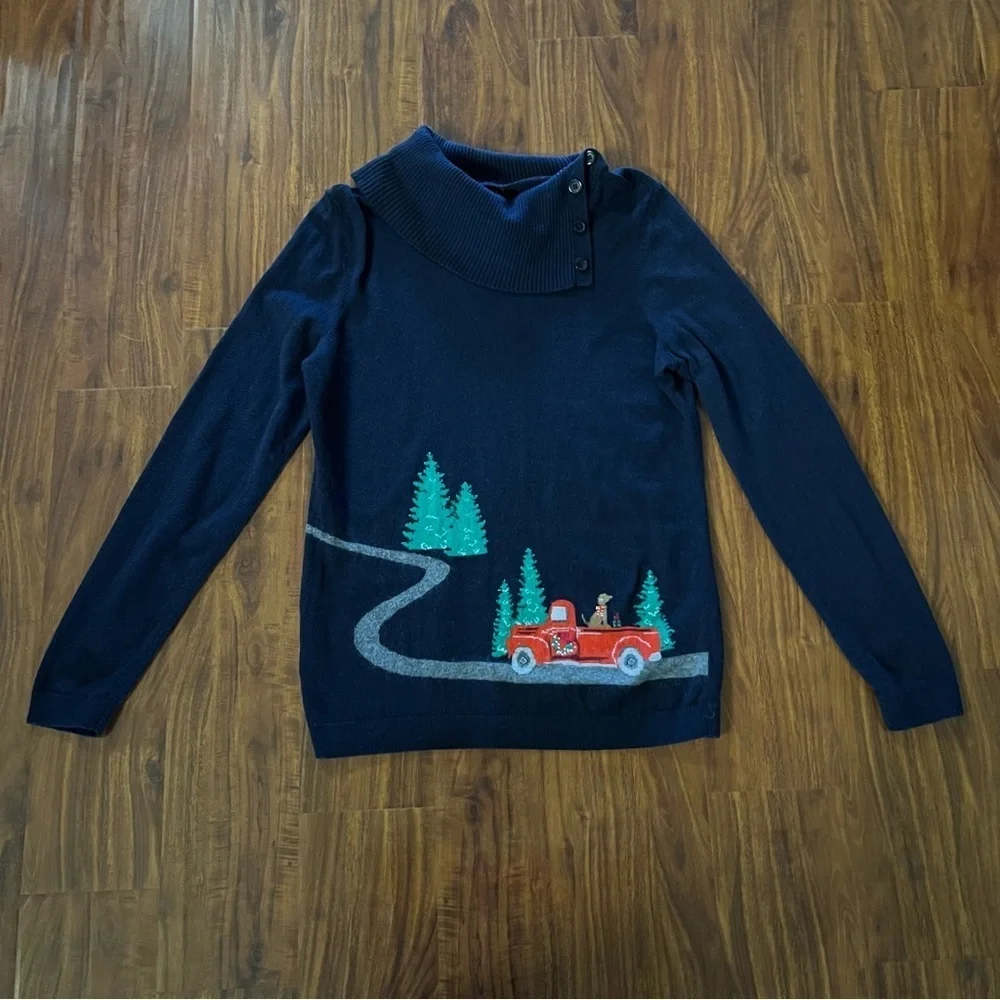 Talbots Novelty Holiday Christmas Cowl Neck Wool Blend Sweater size medium